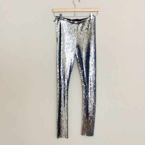 Isabel Marant Silver Metallic Izard Mid Rise Skinny Leggings SZ 2/34 - Picture 2 of 7